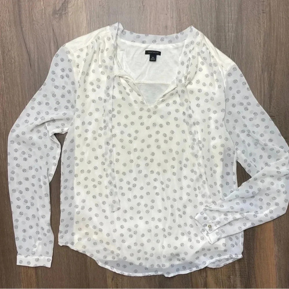 Ann Taylor Woman’s Corpcore Cream Long Sleeve V-Neck Chiffon Blouse Size Medium - Picture 1 of 9